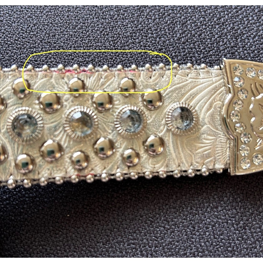 GUC Blazin Roxx Western Y2k Crystal Studded Embossed Silver Leather Belt - Picture 9 of 10